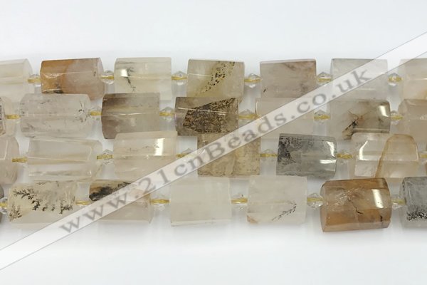 CTB872 13*25mm - 14*19mm faceted tube scenic quartz beads