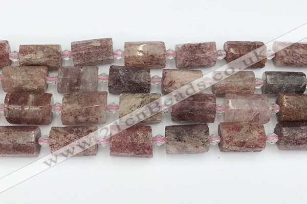 CTB879 13*25mm - 14*19mm faceted tube strawberry quartz beads