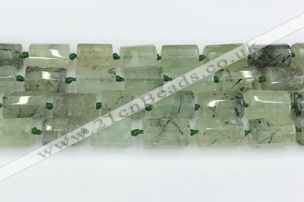 CTB881 13*25mm - 14*19mm faceted tube green rutilated quartz beads