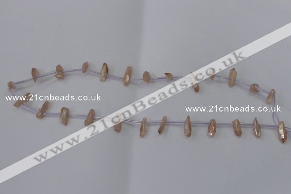 CTD1101 Top drilled 4*12mm - 5*18mm nuggets plated quartz beads
