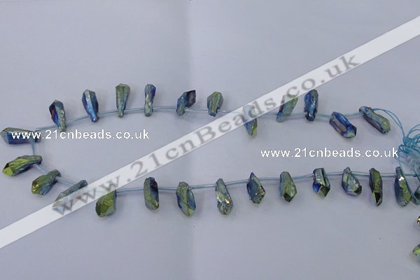 CTD1116 Top drilled 8*25mm - 10*30mm nuggets plated quartz beads