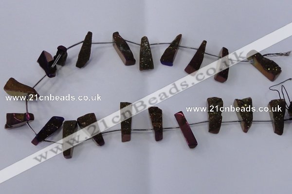 CTD1161 Top drilled 8*25mm - 10*35mm freeform plated quartz beads