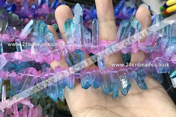 CTD1210 Top drilled 7*25mm - 9*40mm sticks plated quartz beads