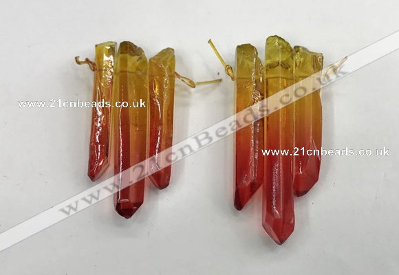 CTD1220 Top drilled 7*30mm - 9*45mm sticks plated quartz beads