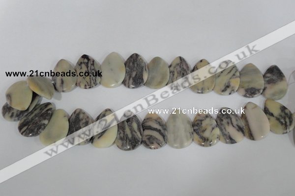 CTD15 Top drilled 22*30mm flat teardrop zebra jasper beads