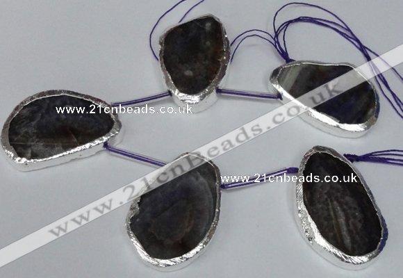 CTD1575 30*45mm - 35*50mm freeform agate beads with brass setting