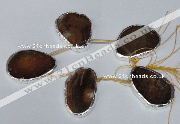 CTD1576 30*45mm - 35*50mm freeform agate beads with brass setting