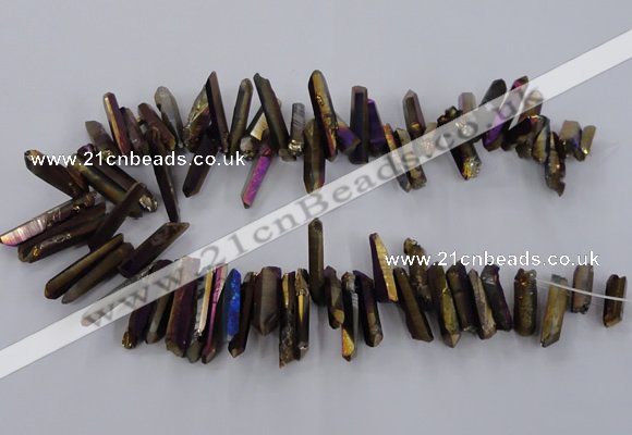 CTD1627 Top drilled 4*15mm - 6*35mm sticks plated quartz beads