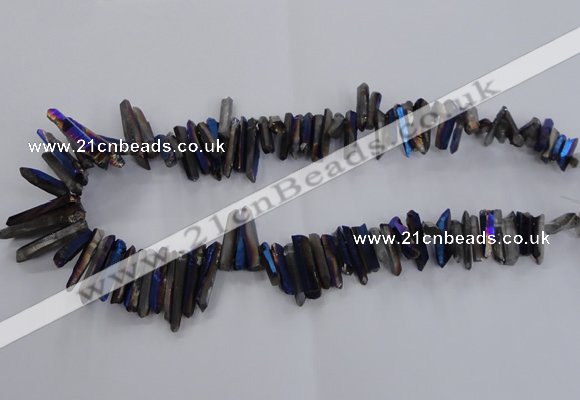 CTD1628 Top drilled 4*15mm - 6*35mm sticks plated quartz beads