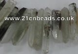 CTD1663 Top drilled 6*18mm - 8*35mm sticks green phantom quartz beads