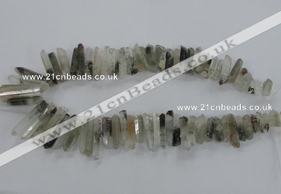 CTD1663 Top drilled 6*18mm - 8*35mm sticks green phantom quartz beads