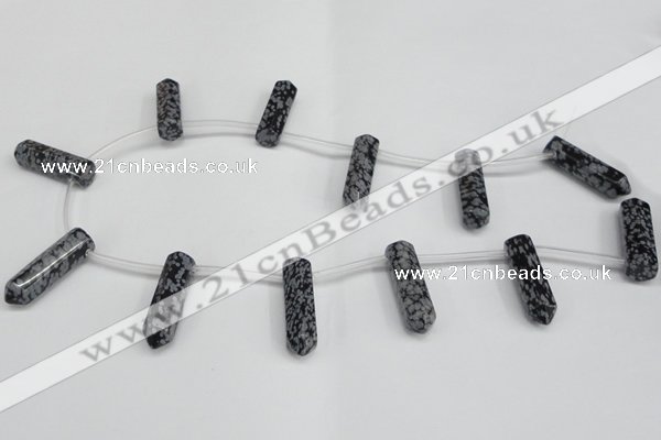 CTD1813 Top drilled 10*30mm - 10*32mm sticks snowflake obsidian beads