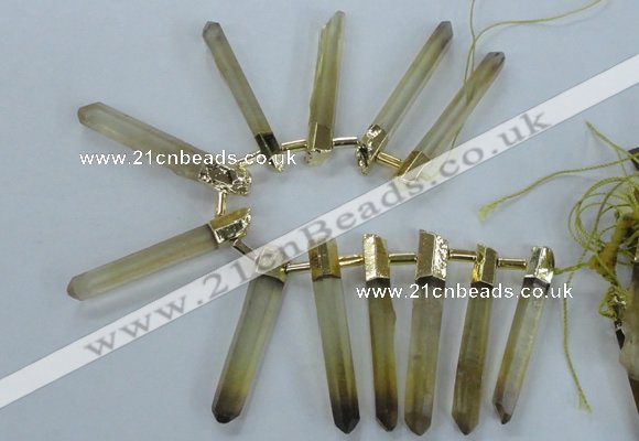 CTD1967 Top drilled 6*50mm - 10*60mm sticks lemon quartz beads