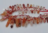 CTD2112 Top drilled 10*25mm - 12*45mm sticks pink quartz beads