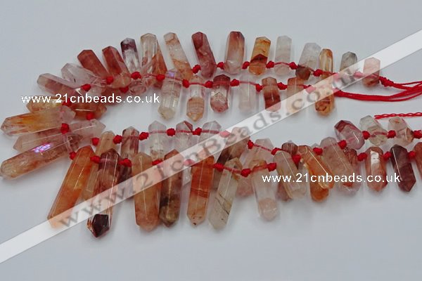 CTD2112 Top drilled 10*25mm - 12*45mm sticks pink quartz beads