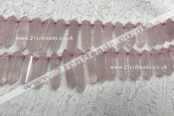 CTD2114 Top drilled 10*25mm - 12*45mm sticks rose quartz beads