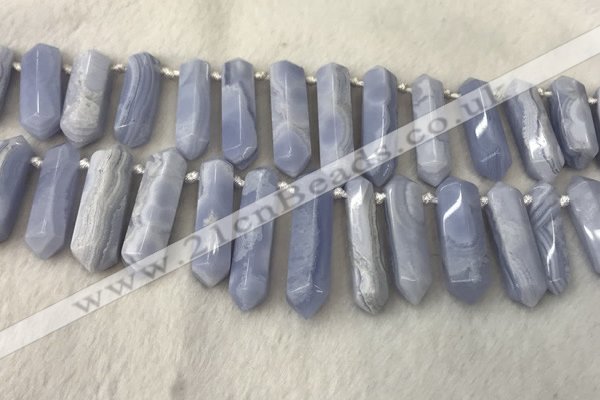 CTD2116 Top drilled 10*25mm - 12*45mm sticks blue lace agate beads