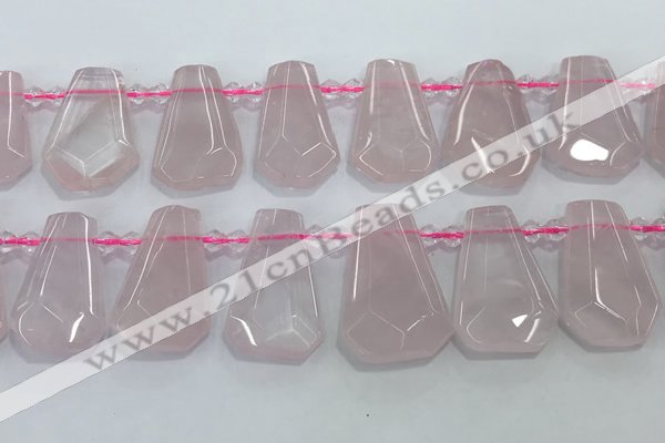 CTD2271 Top drilled 16*28mm - 20*30mm faceted freeform rose quartz beads