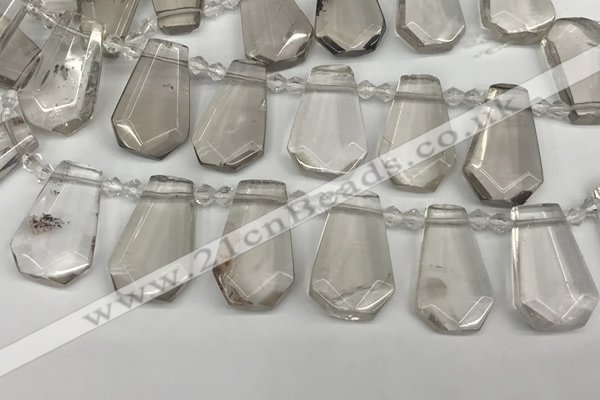 CTD2274 Top drilled 16*28mm - 20*30mm faceted freeform smoky quartz beads