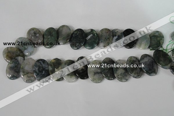 CTD24 Top drilled 20*30mm oval moss agate beads wholesale