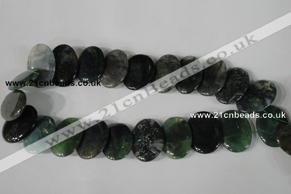 CTD25 Top drilled 20*30mm oval moss agate beads wholesale