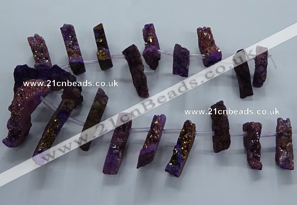 CTD2579 Top drilled 10*30mm - 10*50mm sticks plated druzy agate beads