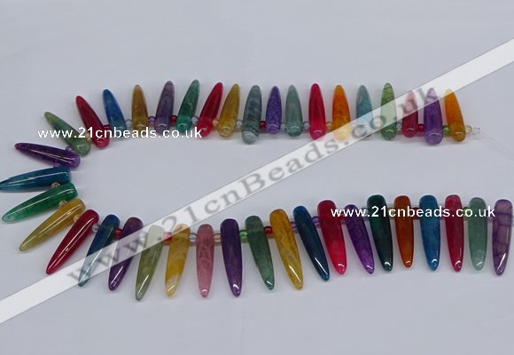 CTD2730 Top drilled 8*35mm bullet agate gemstone beads wholesale