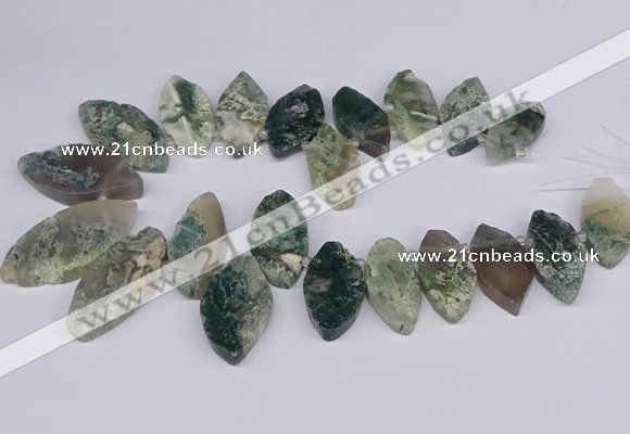 CTD2738 Top drilled 15*30mm - 25*50mm marquise moss agate beads