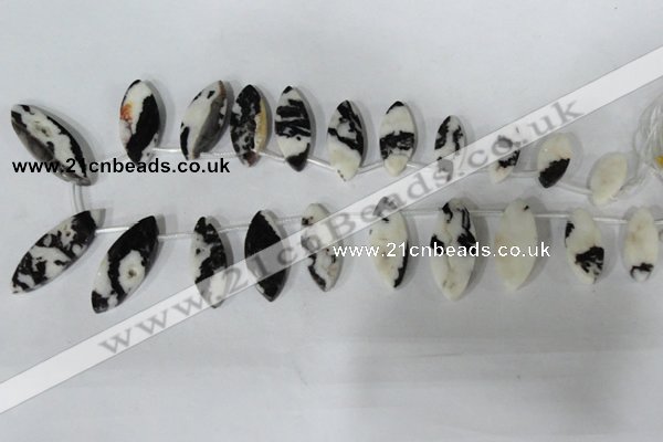 CTD31 Top drilled 10*23mm – 17*55mm marquise black & white jasper beads