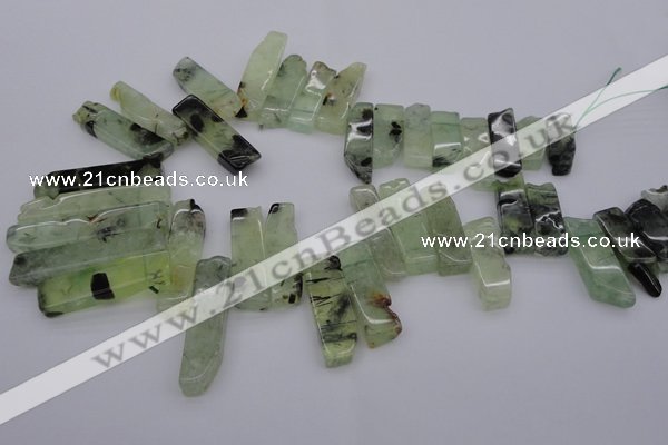 CTD357 Top drilled 10*25mm - 10*50mm wand green rutilated quartz beads