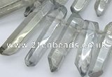 CTD3577 Top drilled 6*20mm - 8*45mm sticks plated white crystal beads