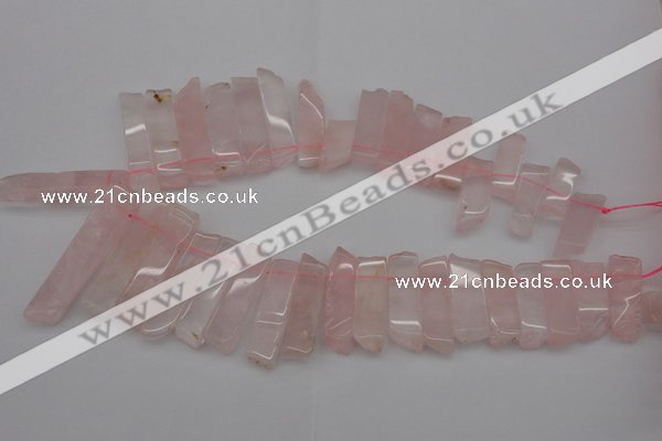 CTD361 Top drilled 10*28mm - 10*50mm wand rose quartz beads