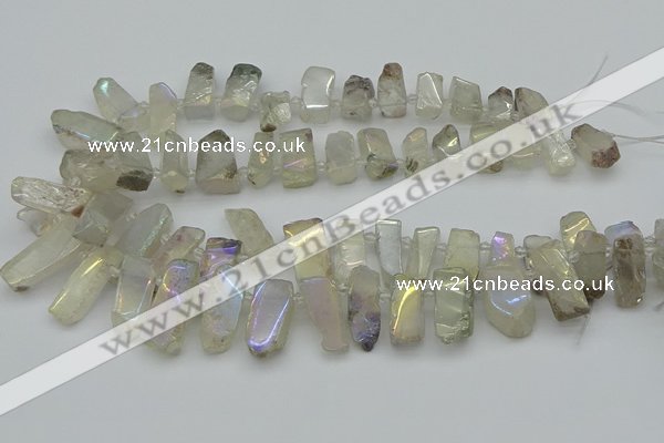 CTD3656 Top drilled 8*15mm - 11*30mm sticks plated white crystal beads