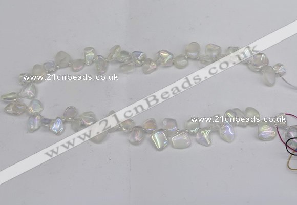 CTD3671 Top drilled 5*8mm - 10*14mm freeform plated white crystal beads