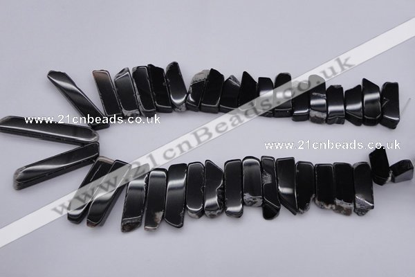 CTD369 Top drilled 10*28mm - 10*50mm wand black agate beads