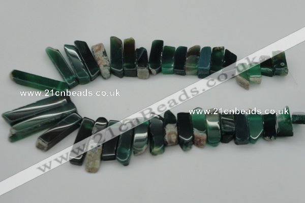 CTD370 Top drilled 10*28mm - 10*50mm wand green agate beads