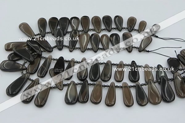 CTD3703 Top drilled 10*20mm - 15*45mm freeform ice black obsidian beads