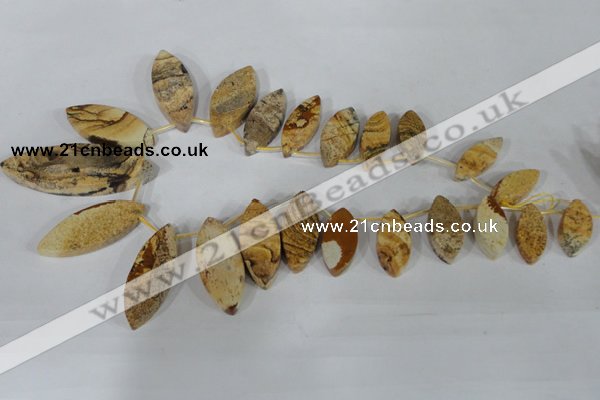 CTD40 Top drilled 10*23mm – 15*40mm marquise picture jasper beads