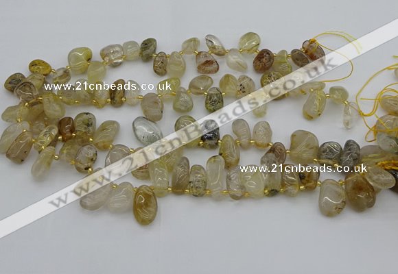 CTD449 Top drilled 10*14mm - 12*20mm freeform golden rutilated quartz beads