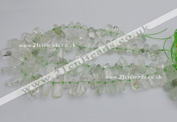 CTD454 15.5 inches 8*20mm - 15*38mm freeform green phantom quartz beads