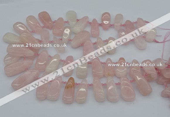 CTD476 Top drilled 12*25mm - 15*45mm freeform rose quartz beads