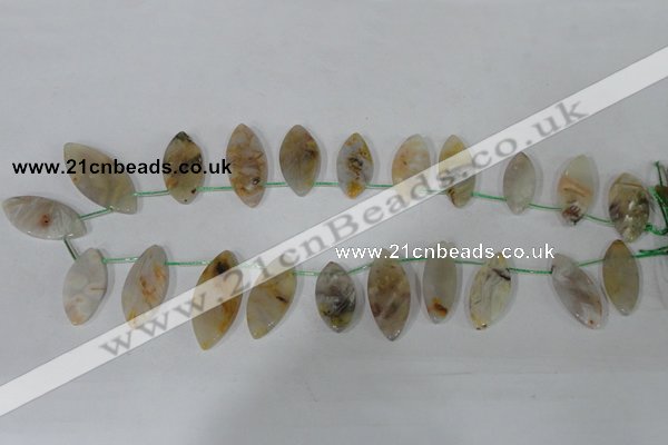 CTD48 Top drilled 15*30mm – 16*45mm marquise bamboo leaf agate beads