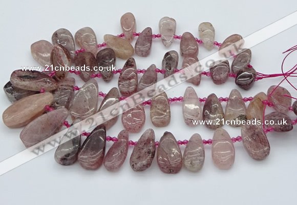 CTD484 Top drilled 10*22mm - 15*45mm freeform strawberry quartz beads