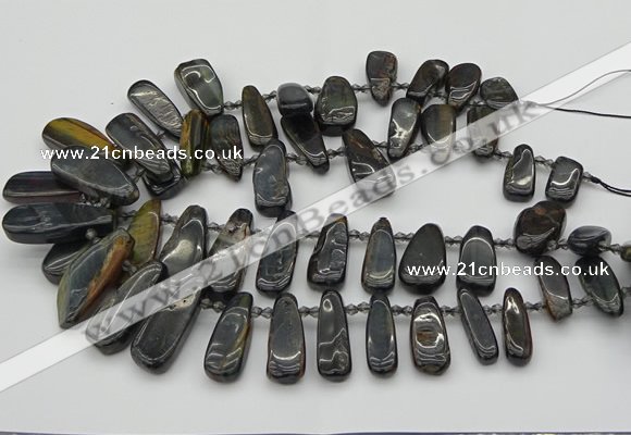 CTD494 Top drilled 10*22mm - 15*45mm freeform blue tiger eye beads