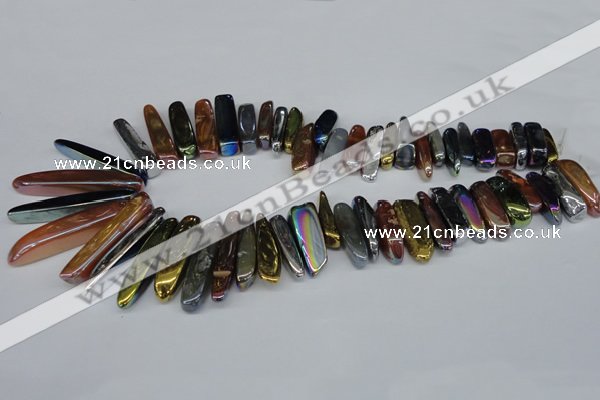 CTD526 Top drilled 10*25mm - 10*60mm wand plated agate beads