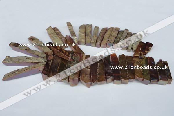 CTD534 Top drilled 10*30mm - 10*65mm wand plated agate beads