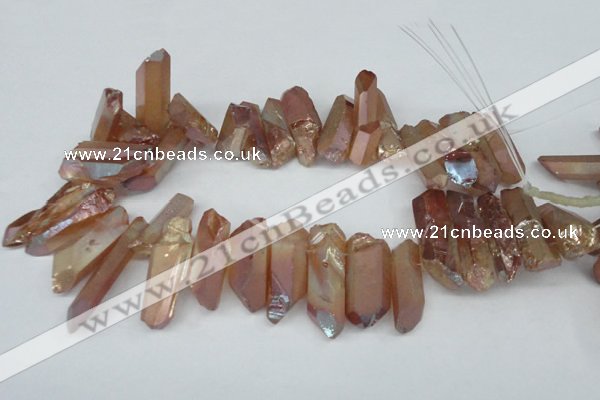 CTD547 Top drilled 12*25mm - 12*45mm nuggets plated quartz beads