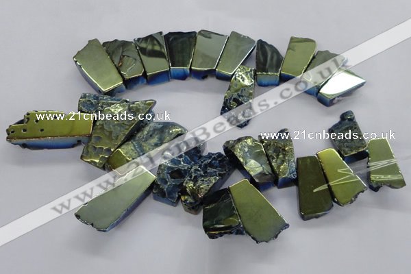 CTD746 Top drilled 15*25mm - 20*65mm freeform plated agate beads