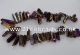 CTD786 Top drilled 8*18mm - 8*35mm nuggets plated quartz beads