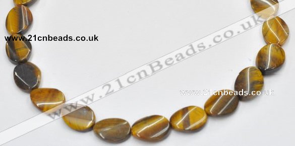 CTE04 twisted flat oval 15*20mm yellow tiger eye beads wholesale